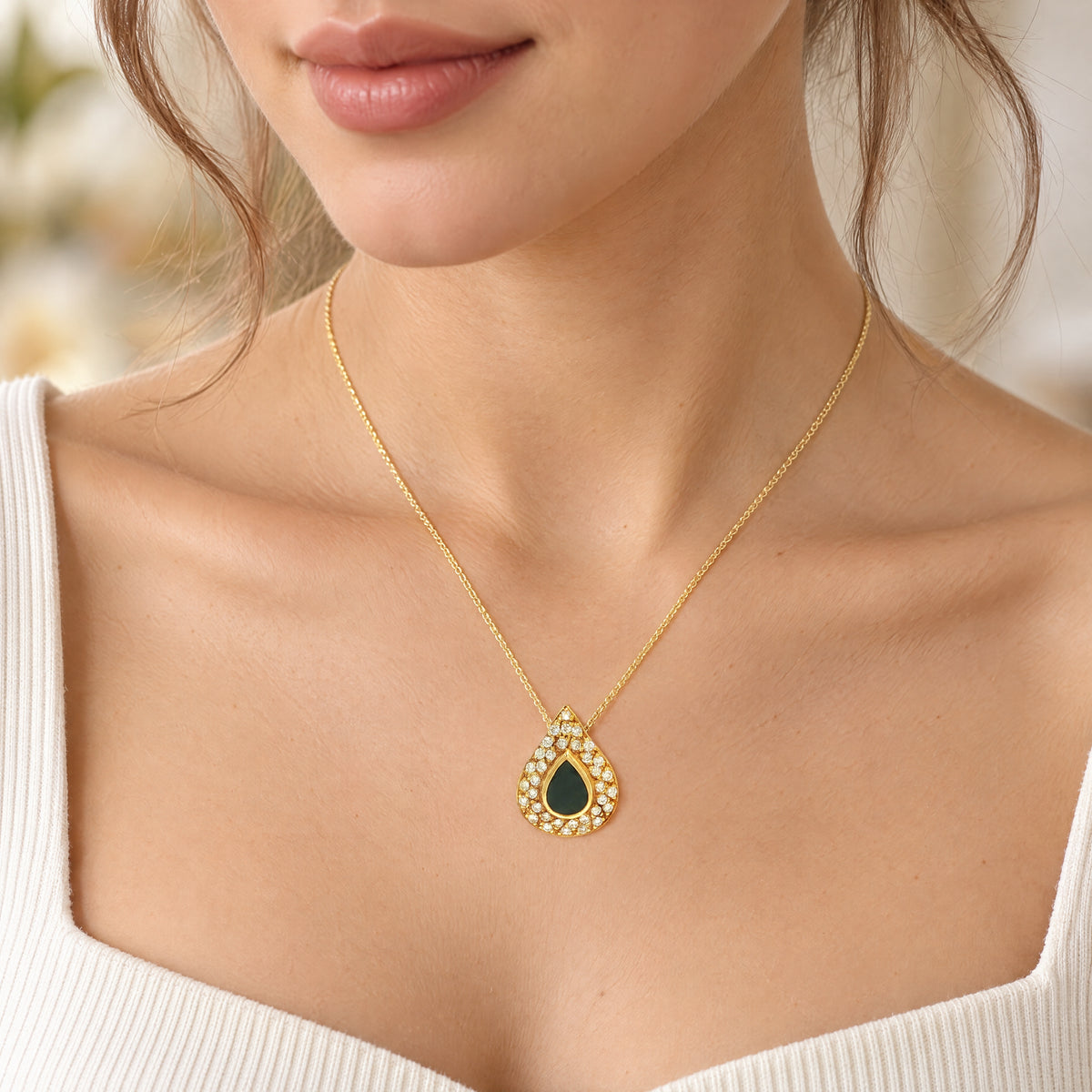 Vintage Sapphire and Natural Diamond Tear Shaped Pendant in 18ct Yellow Gold