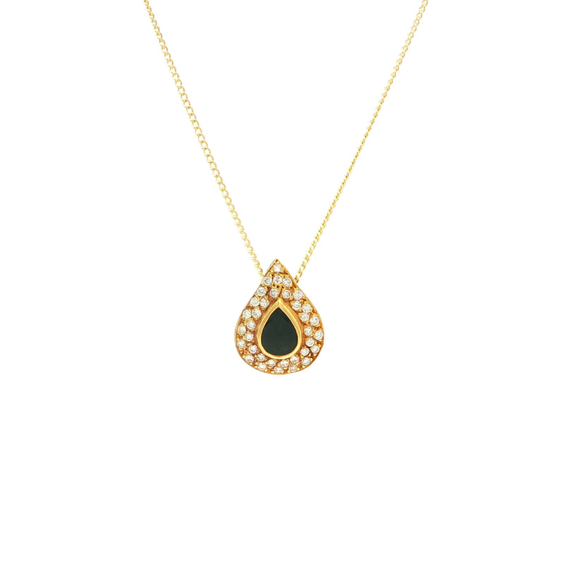 Vintage Sapphire and Natural Diamond Tear Shaped Pendant in 18ct Yellow Gold