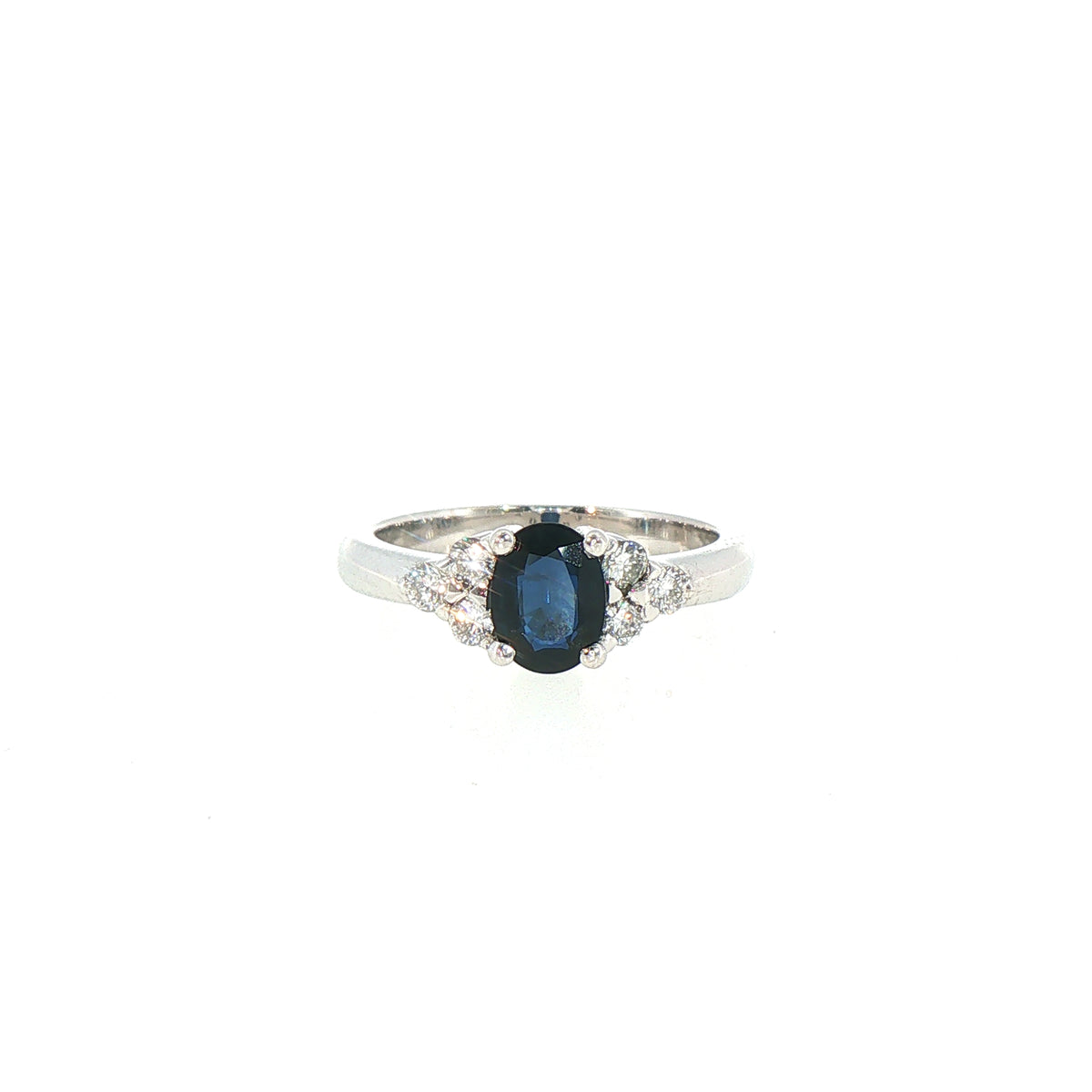 Vintage Sapphire and Natural Diamond Dress Ring in 18ct White Gold