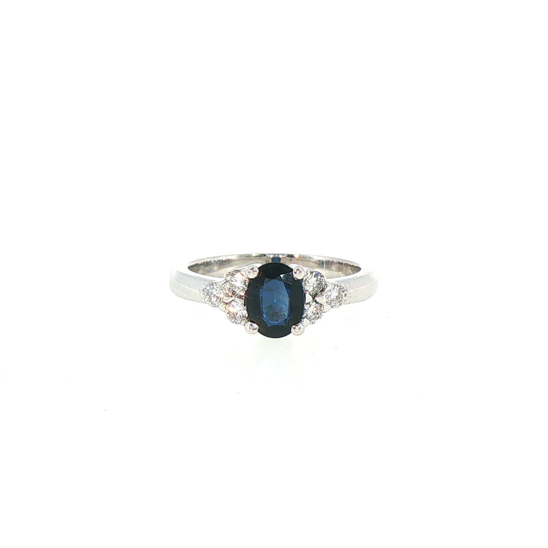 Vintage Sapphire and Natural Diamond Dress Ring in 18ct White Gold
