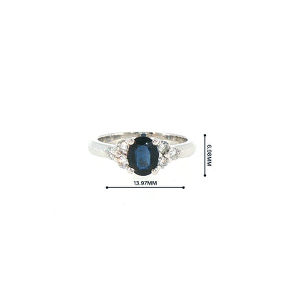 Vintage Sapphire and Natural Diamond Dress Ring in 18ct White Gold