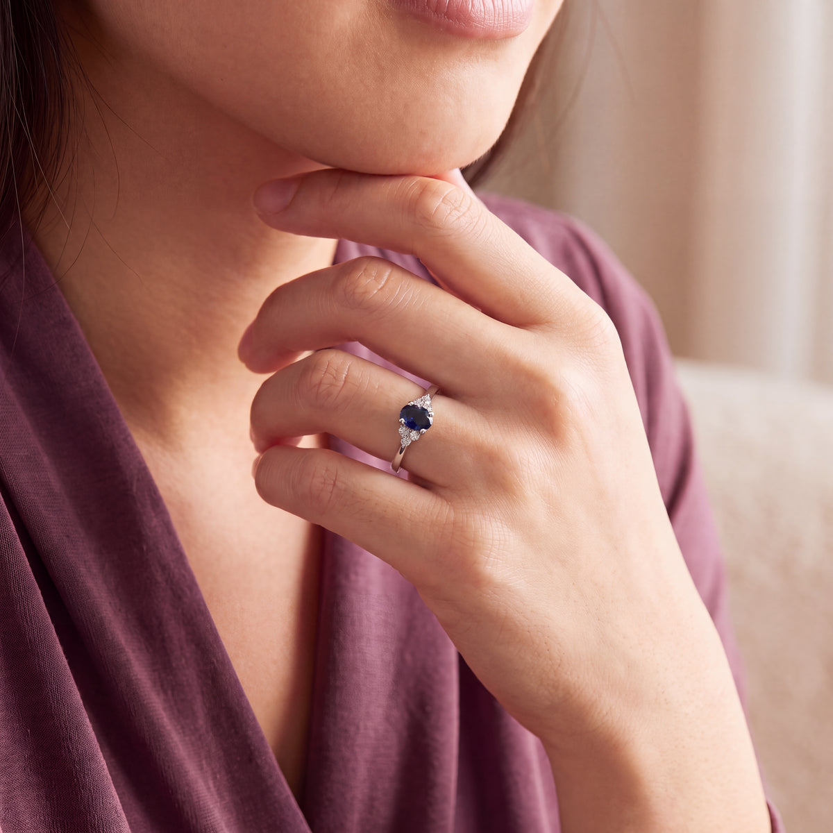 Vintage Sapphire and Natural Diamond Dress Ring in 18ct White Gold