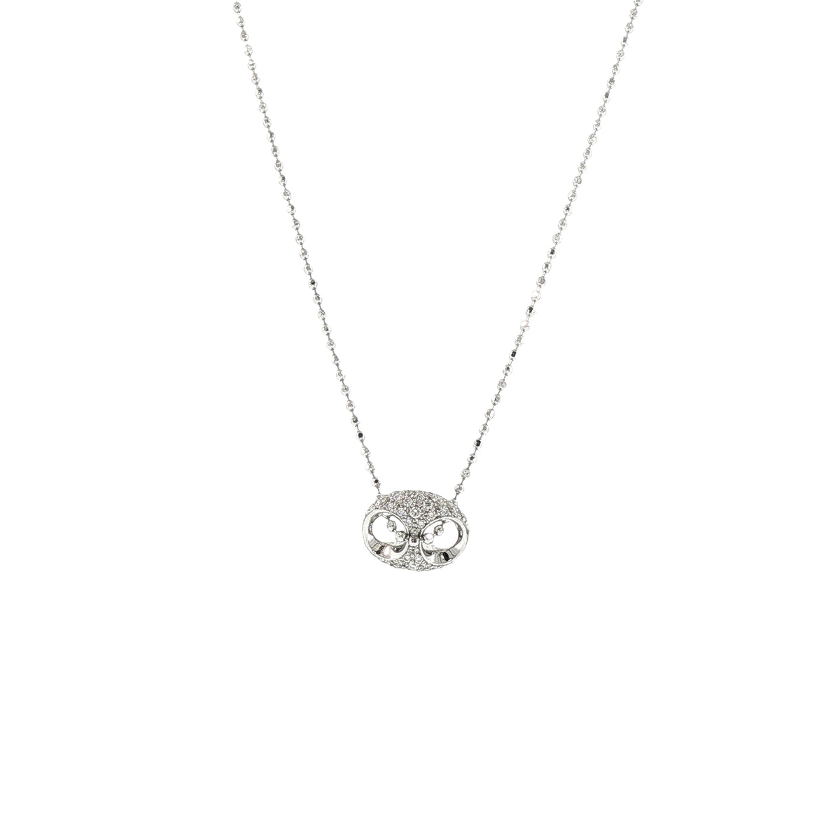 Vintage Natural Diamond Gucci Link Pendant on Chain in 18ct White Gold