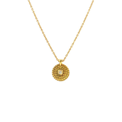 Vintage Beaded Disc Natural Diamond Pendant Necklace in 18ct Yellow Gold