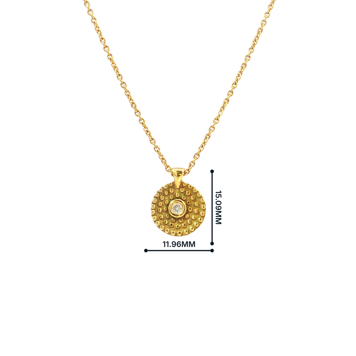 Vintage Beaded Disc Natural Diamond Pendant Necklace in 18ct Yellow Gold