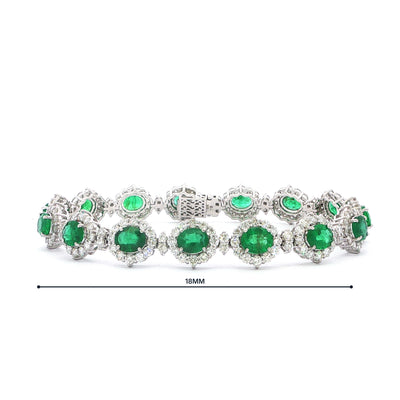18ct White Gold Oval Emerald 8.23ct and natural Diamond 5.68ct Cluster Bracelet
