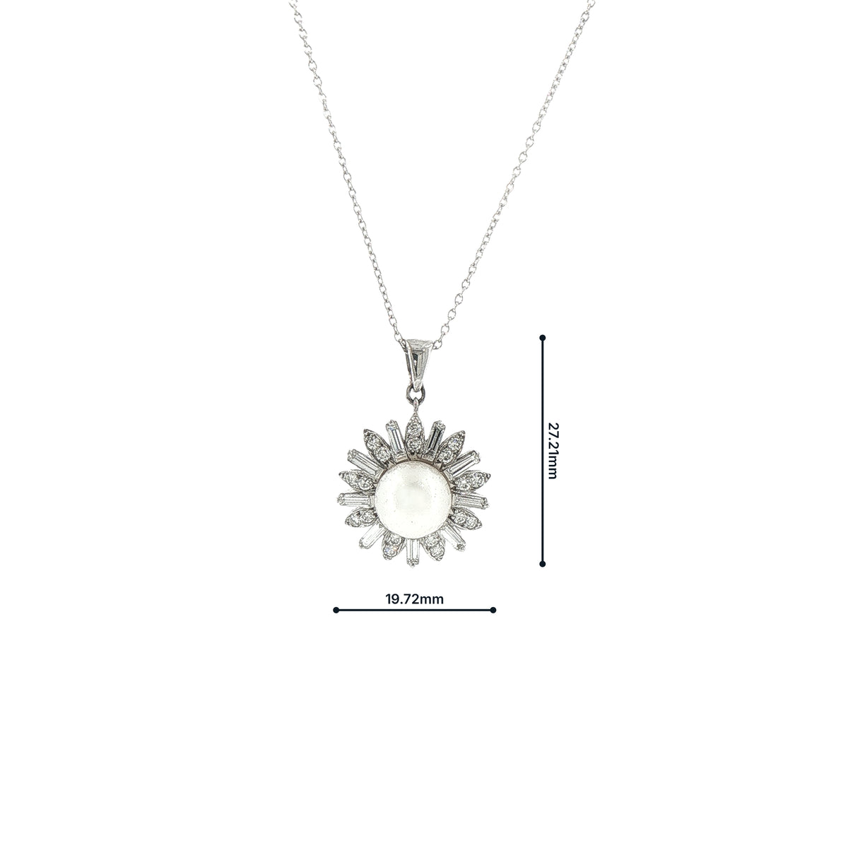Vintage Platinum Cultured Pearl and Natural Diamond Baguette Pendant and Chain
