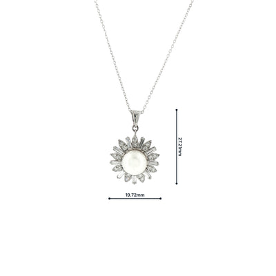 Vintage Platinum Cultured Pearl and Natural Diamond Baguette Pendant and Chain