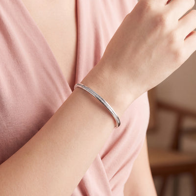 Slim Natural Diamond Bangle 18ct White Gold