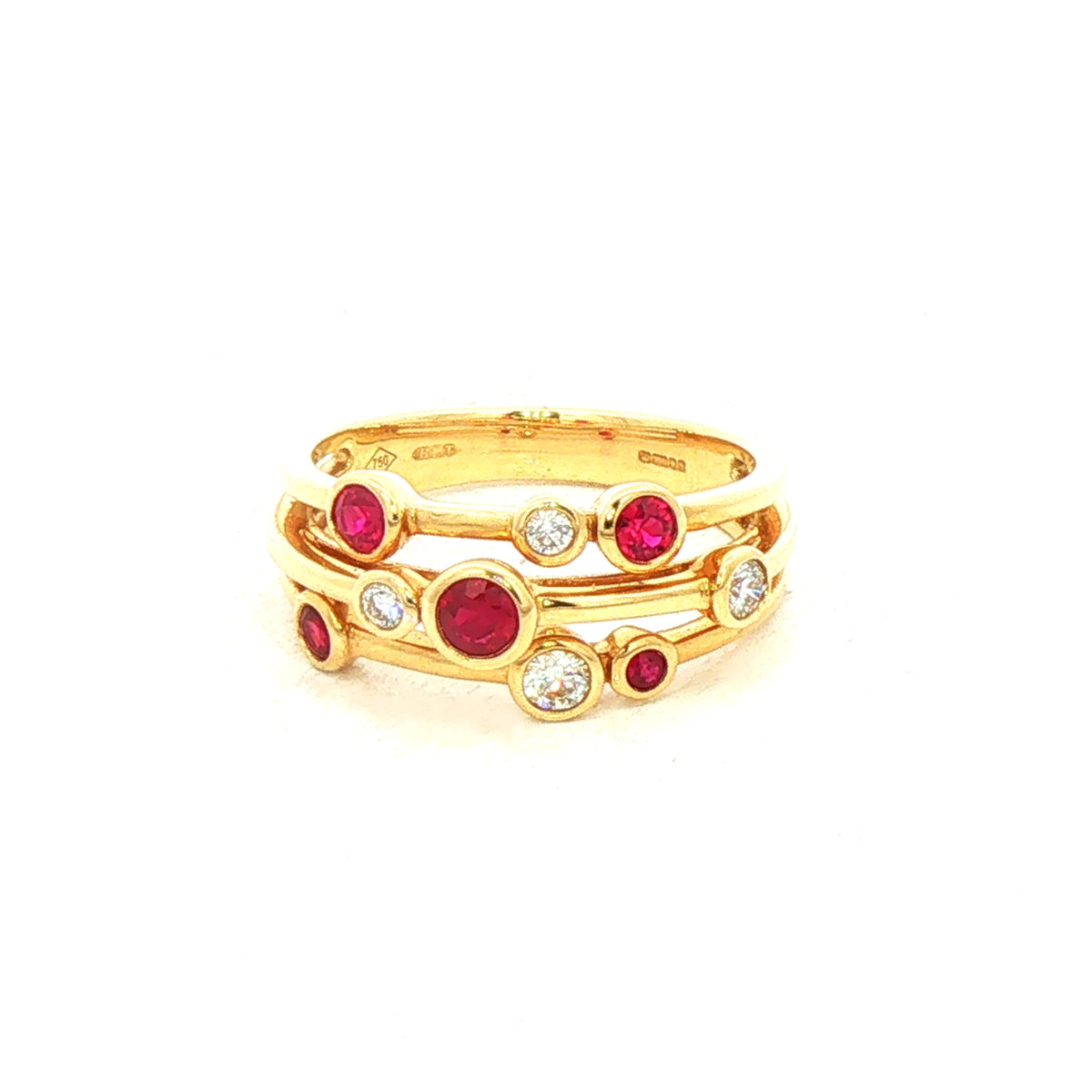 0.47ct Ruby & 0.18ct Natural Diamond '' Raindance'' Three Row Dress Ring in 18ct Yellow Gold