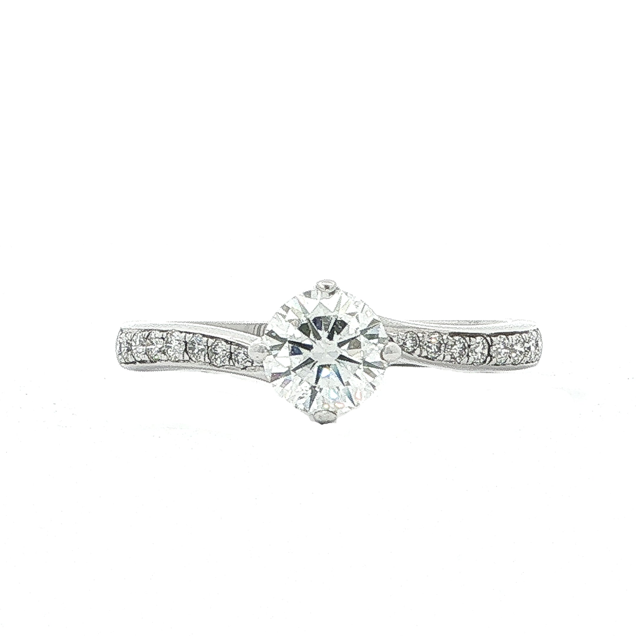 0.57ct Fsi1 Natural Diamond Solitaire Engagement Ring With Shoulder Diamonds Set In 18ct White Gold.