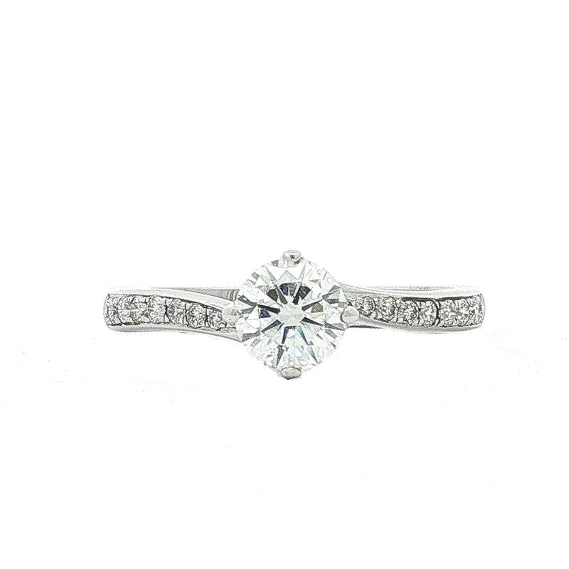 0.57ct Fsi1 Natural Diamond Solitaire Engagement Ring With Shoulder Diamonds Set In 18ct White Gold.