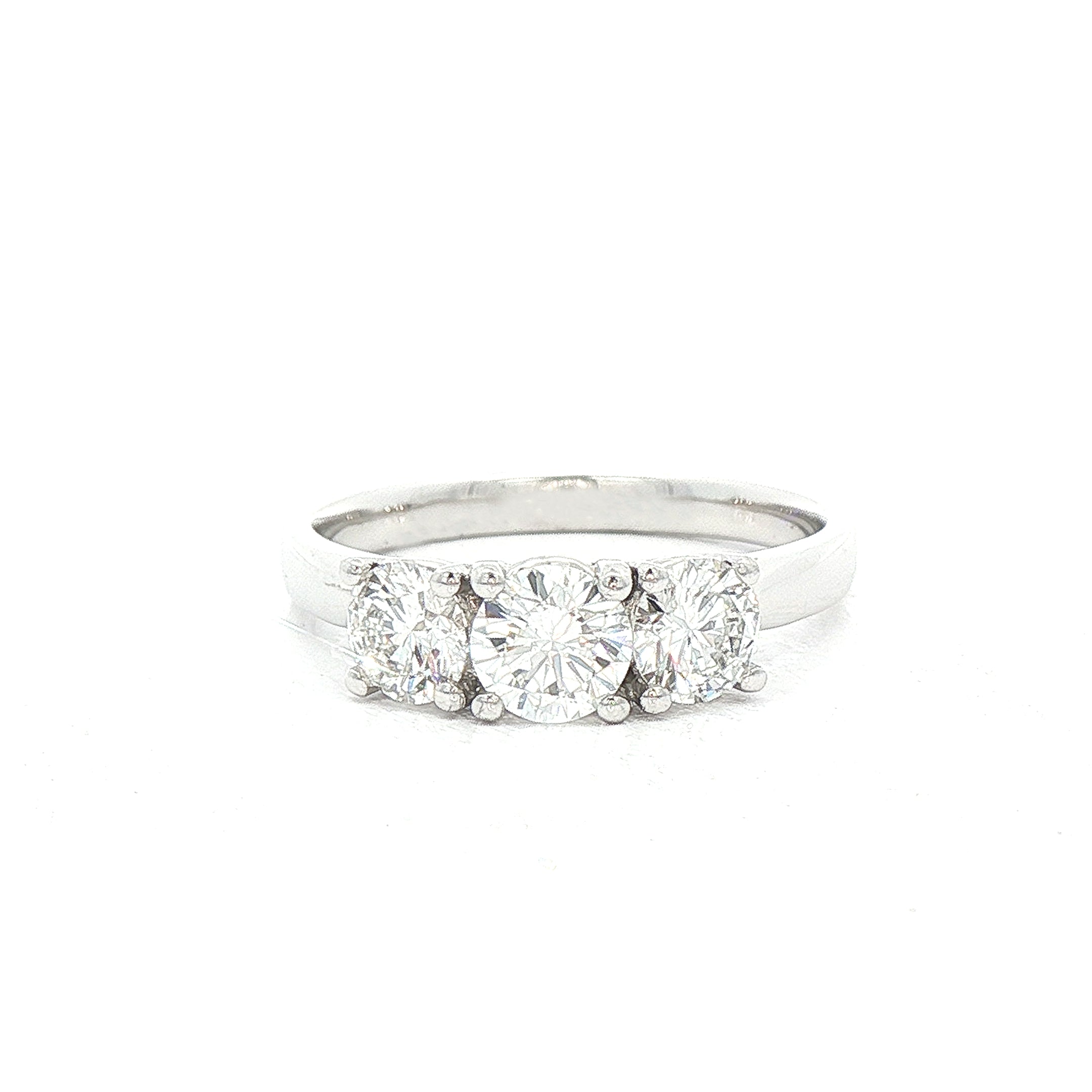 C0.40ct S0.60ct F/G vs Natural Diamond Round Cut Three Stone Ring Set In 18ct White Gold