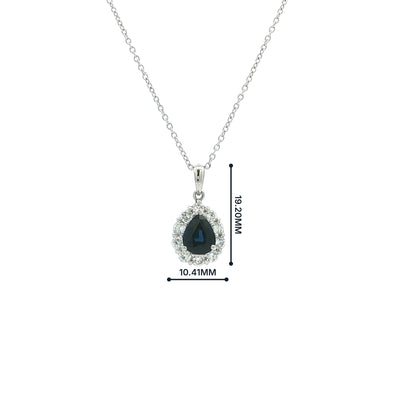 Platinum Pear Sapphire and Natural Diamond Halo Pendant
