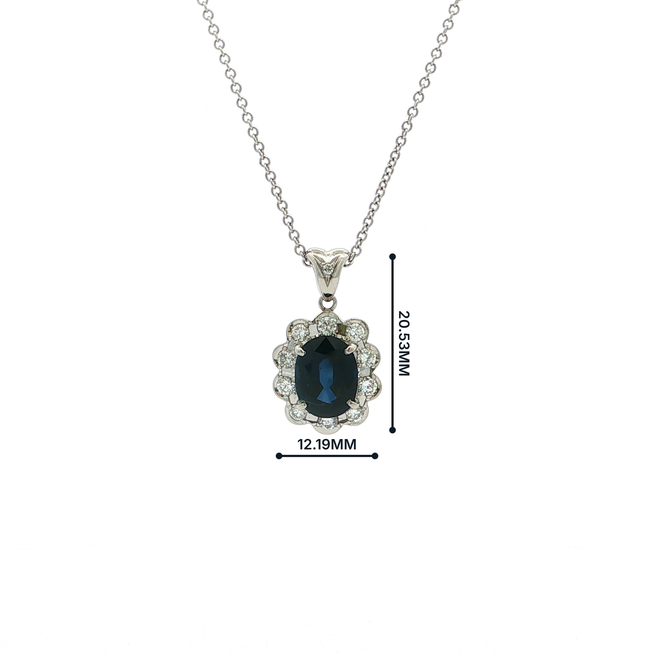 Platinum 2.55ct Royal Blue Sapphire and Natural Diamond Halo Pendant