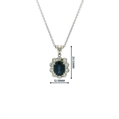 Platinum 2.55ct Royal Blue Sapphire and Natural Diamond Halo Pendant