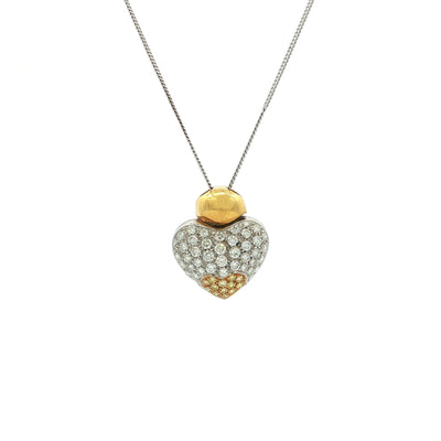 Vintage Natural Diamond Set Heart Pendant on Chain in 18ct White Gold