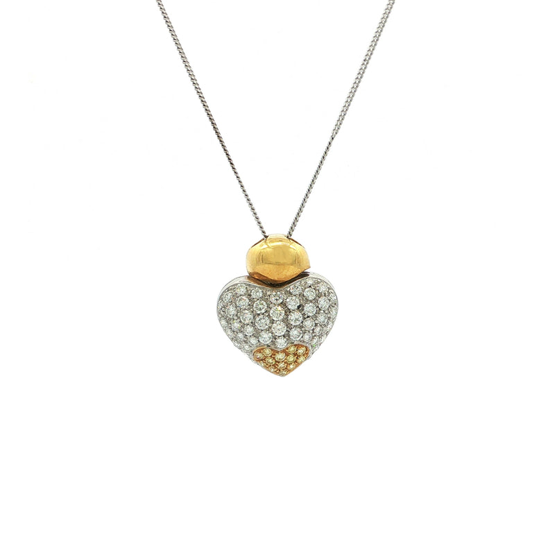 Vintage Natural Diamond Set Heart Pendant on Chain in 18ct White Gold