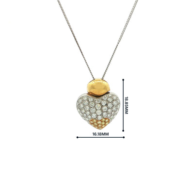 Vintage Natural Diamond Set Heart Pendant on Chain in 18ct White Gold
