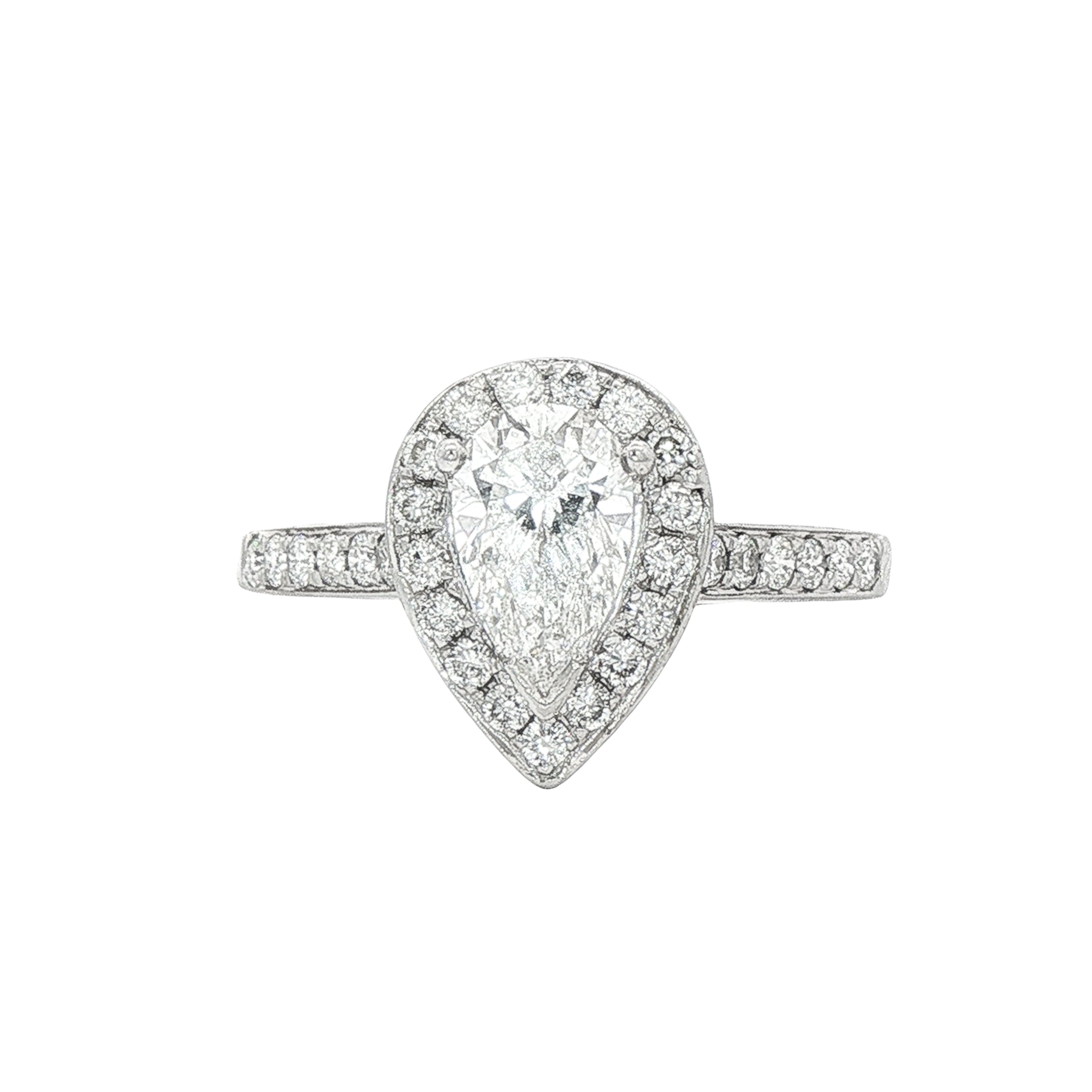 1.58ct Natural Diamond Pear Halo Solitaire in 18ct White Gold