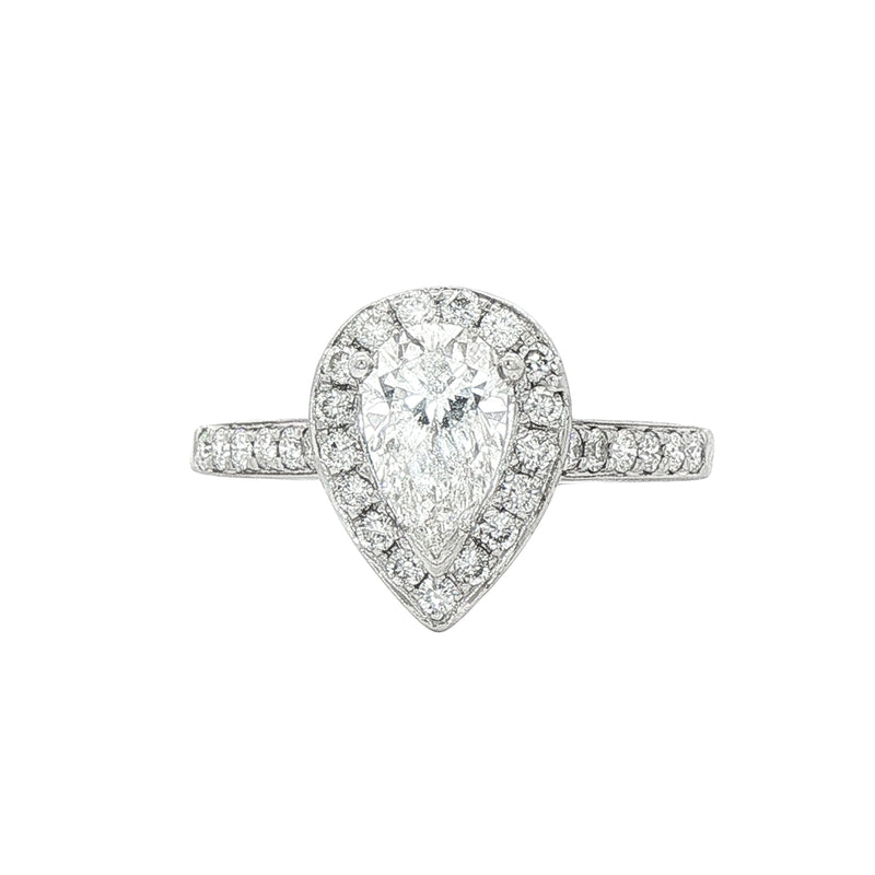 1.58ct Natural Diamond Pear Halo Solitaire in 18ct White Gold