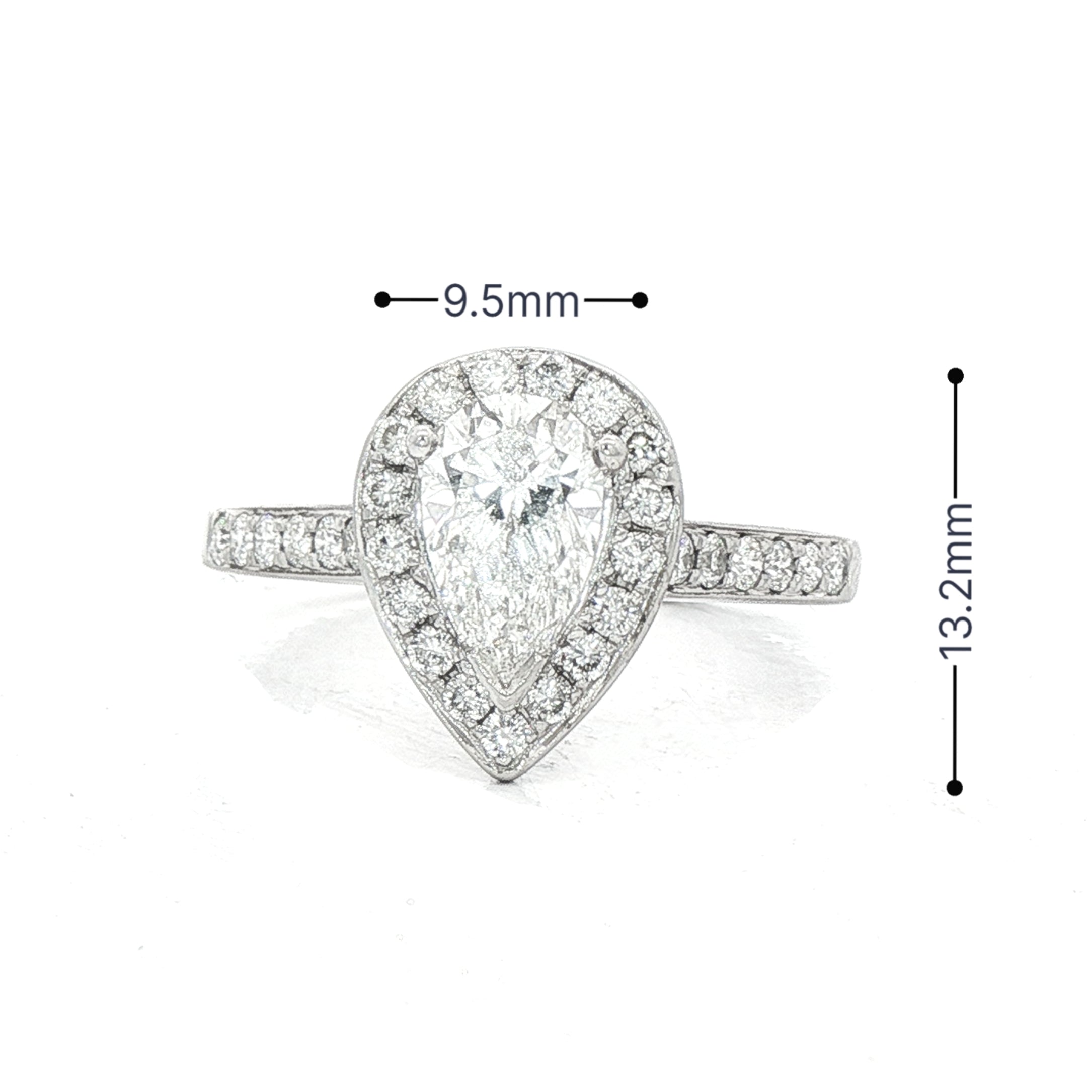 1.58ct Natural Diamond Pear Halo Solitaire in 18ct White Gold
