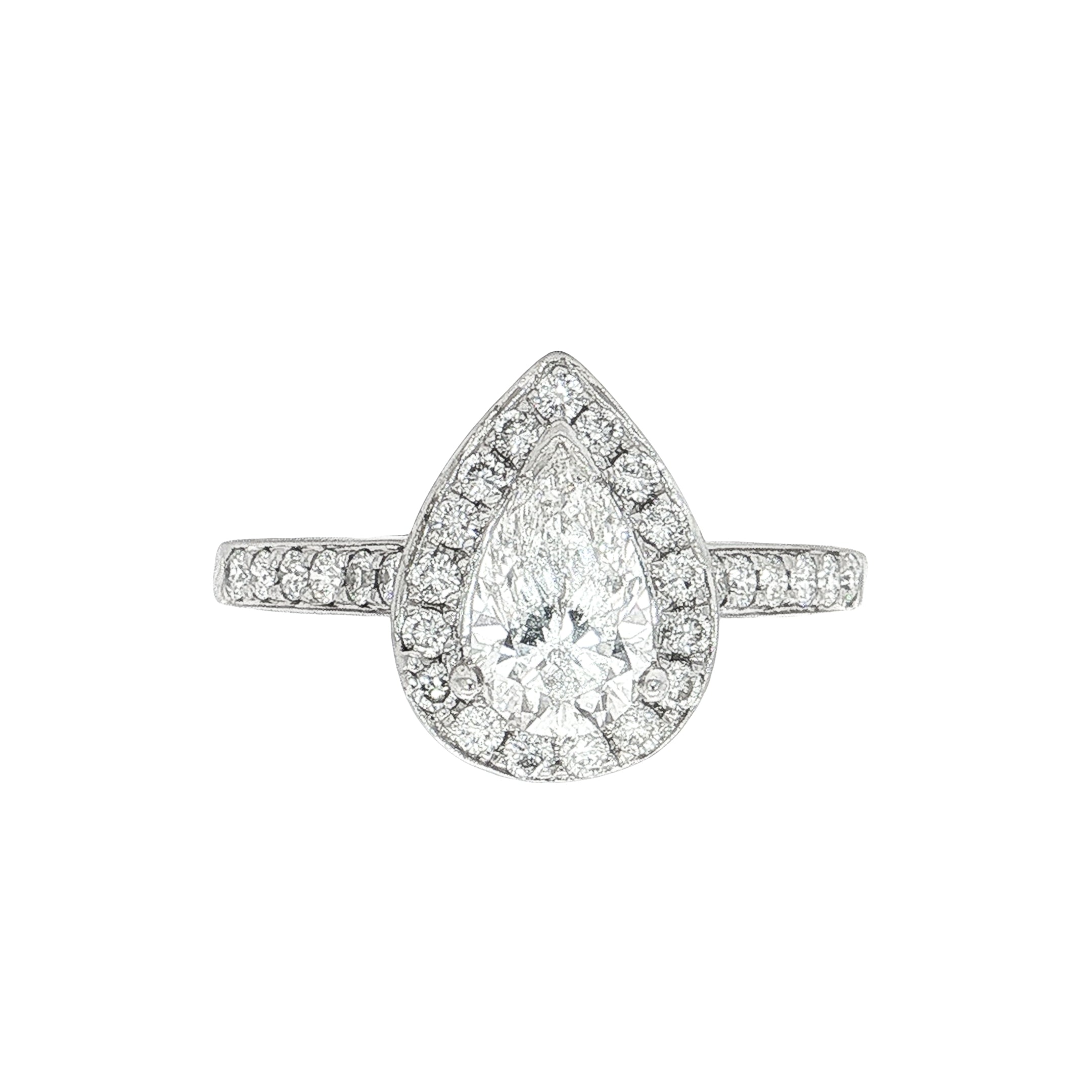 1.58ct Natural Diamond Pear Halo Solitaire in 18ct White Gold