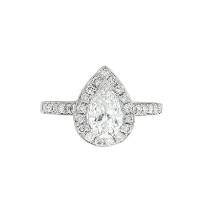 1.58ct Natural Diamond Pear Halo Solitaire in 18ct White Gold