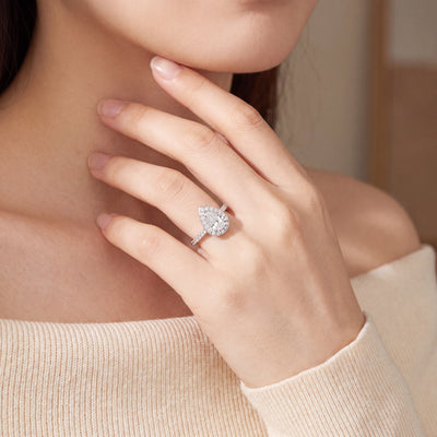 1.58ct Natural Diamond Pear Halo Solitaire in 18ct White Gold