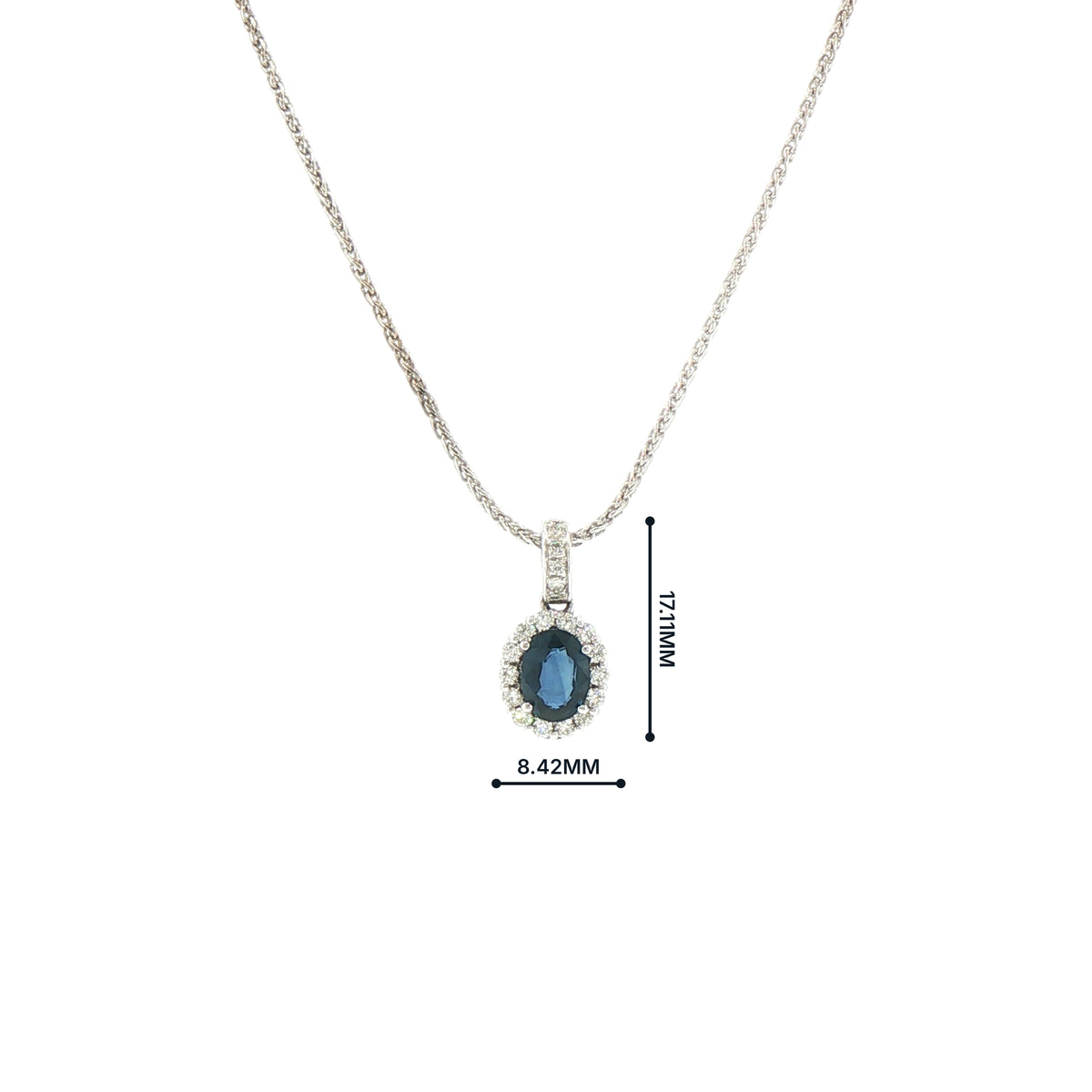 Vintage Oval Sapphire and Natural Diamond Halo Pendant 18ct White Gold
