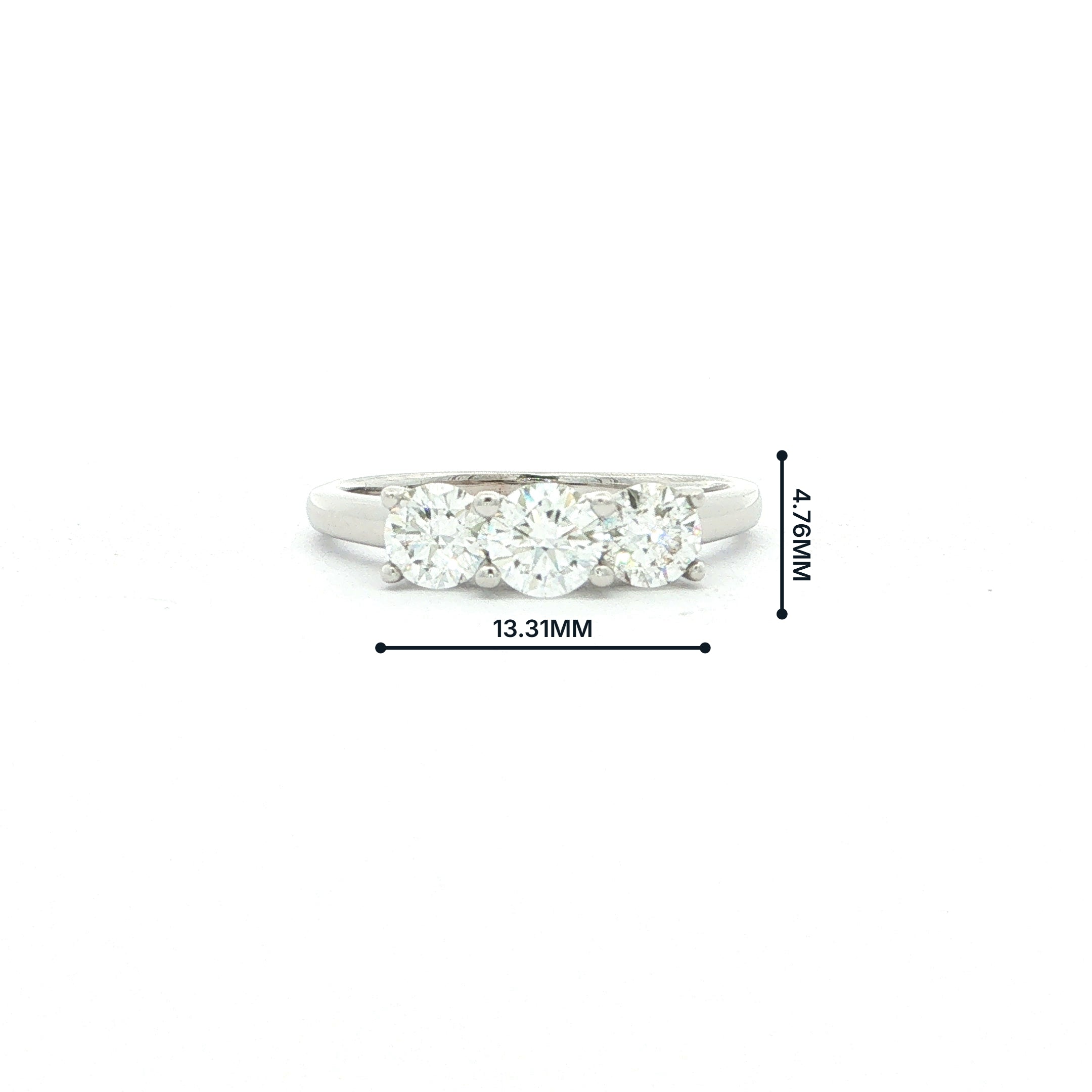 1.04ct Three Stone Natural Diamond Ring in 18ct White Gold