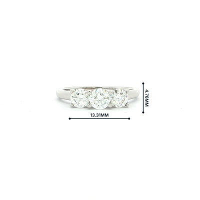 1.04ct Three Stone Natural Diamond Ring in 18ct White Gold