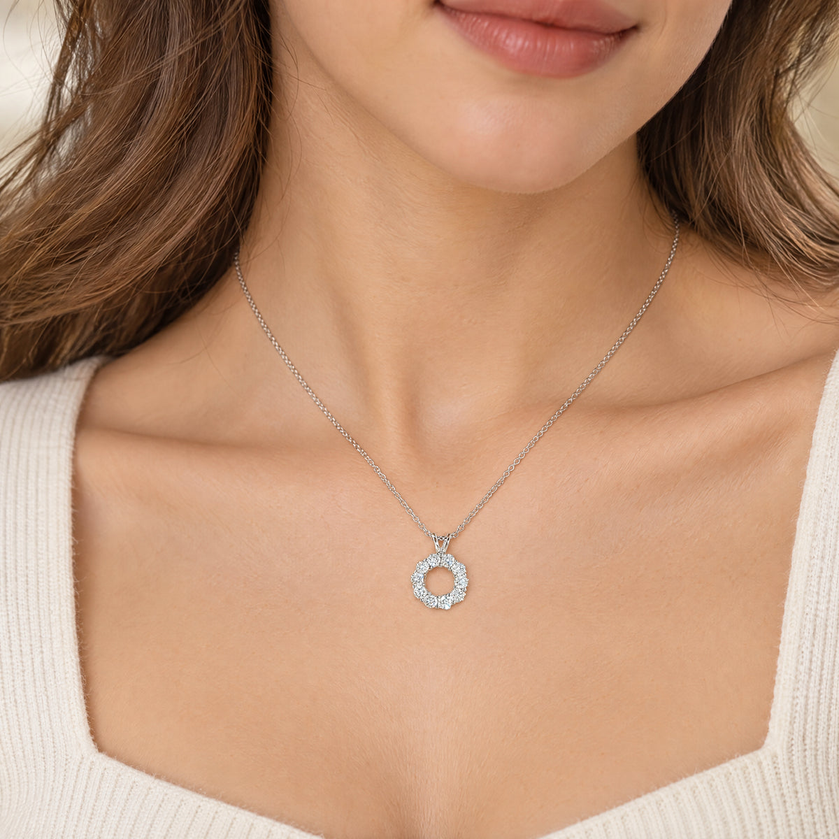 Natural Diamond Round Pendant in 18ct White Gold