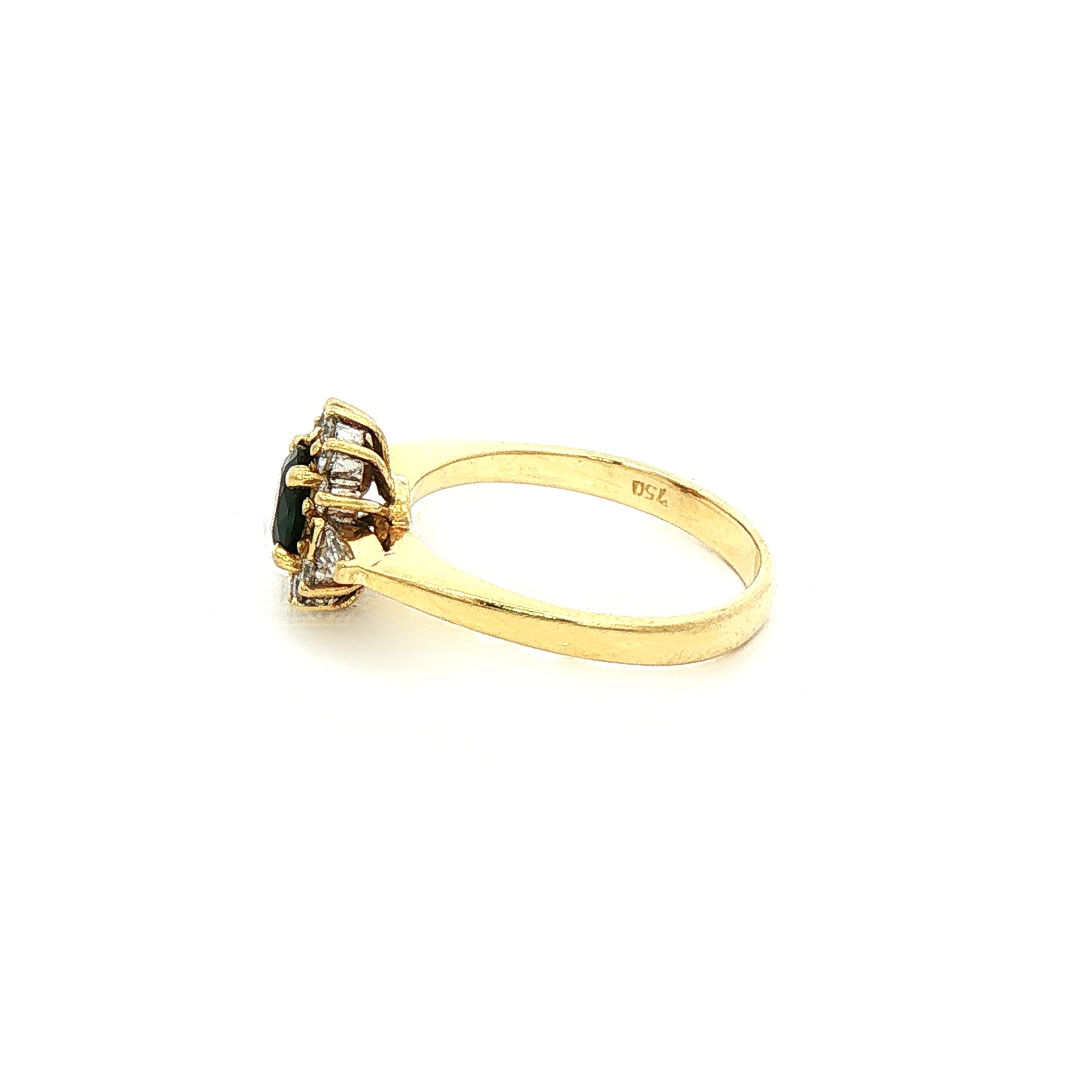 Sapphire & Natural Diamond Halo with Baguette Sides in 18ct Yellow Gold