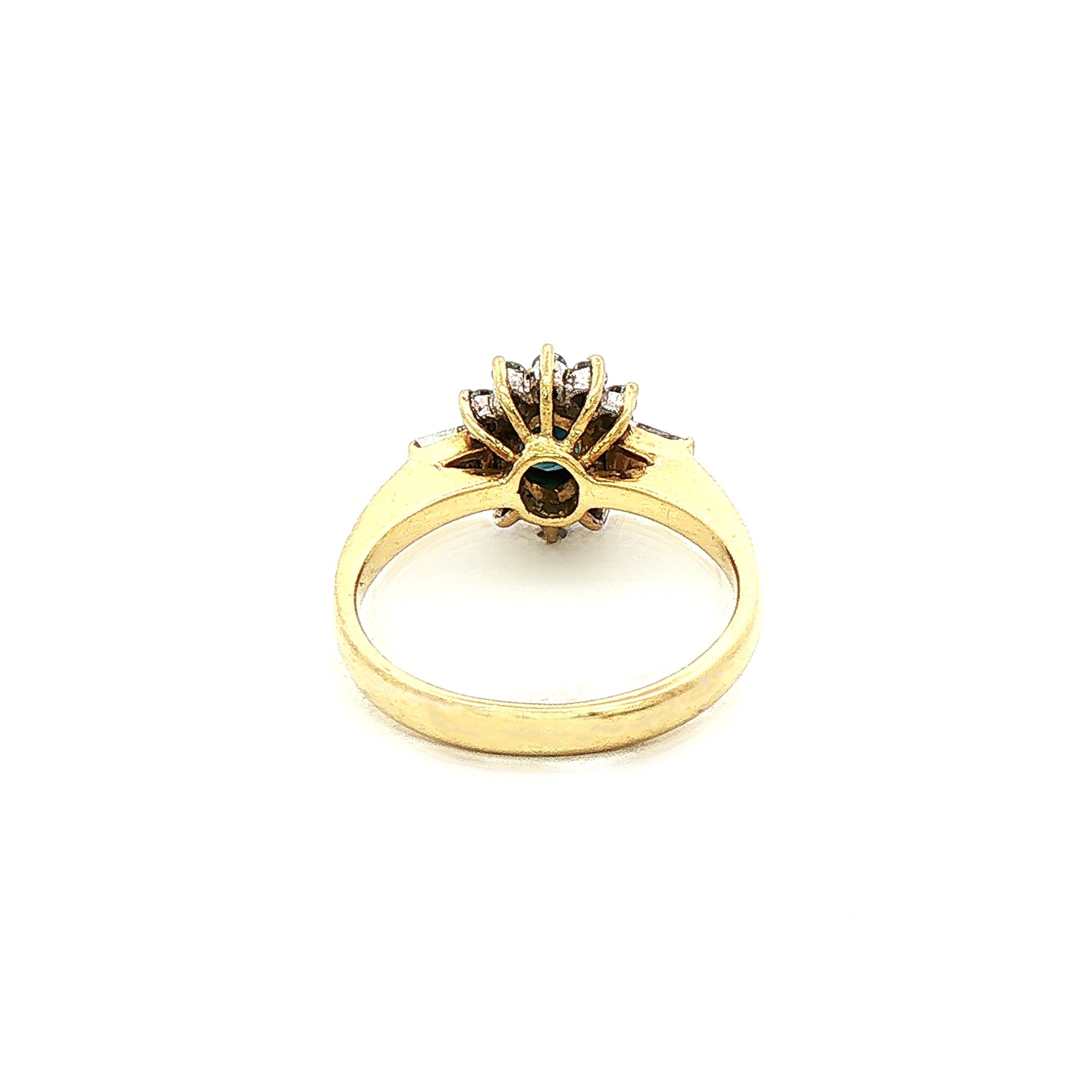 Sapphire & Natural Diamond Halo with Baguette Sides in 18ct Yellow Gold
