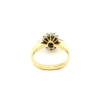 Sapphire & Natural Diamond Halo with Baguette Sides in 18ct Yellow Gold