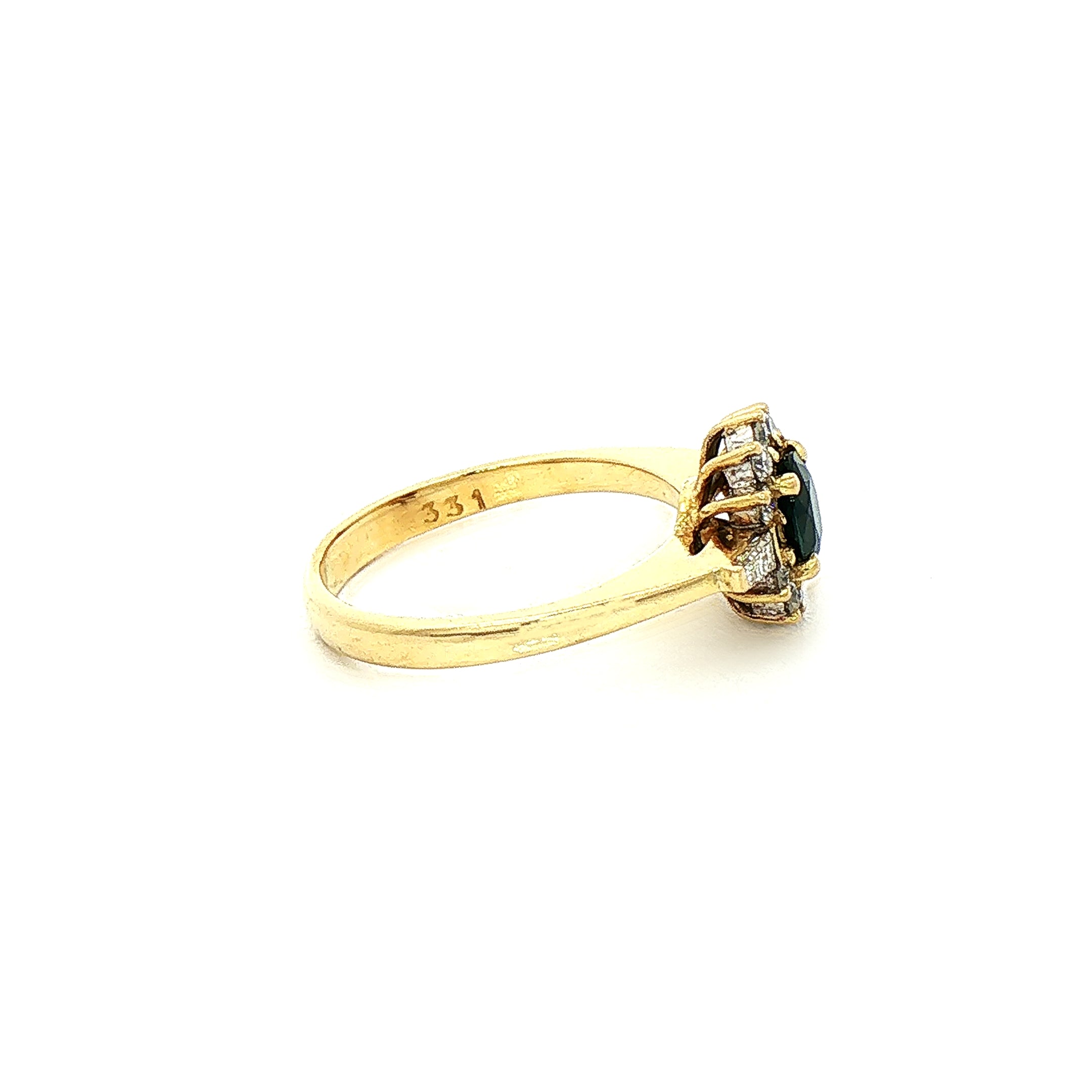 Sapphire & Natural Diamond Halo with Baguette Sides in 18ct Yellow Gold