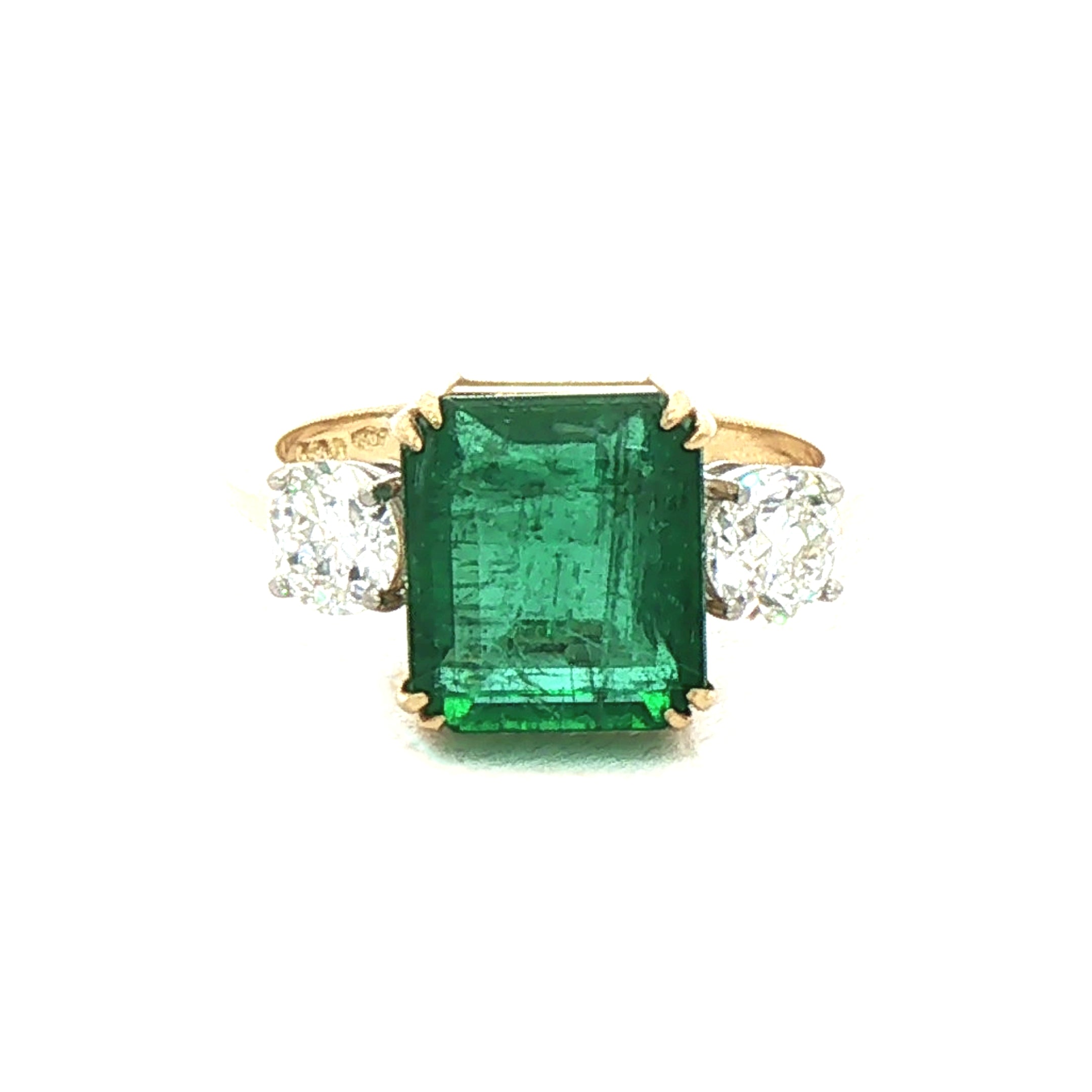 4.08ct Emerald & Natural Diamond Round Cut Sides in 18ct Yellow Gold