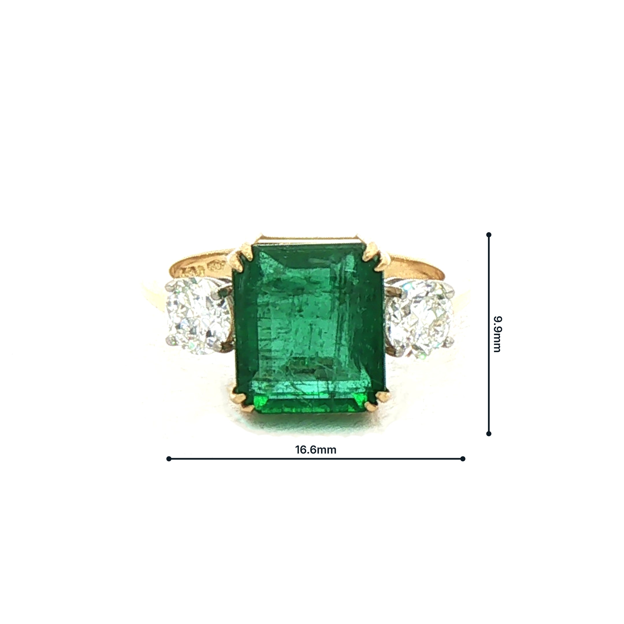4.08ct Emerald & Natural Diamond Round Cut Sides in 18ct Yellow Gold