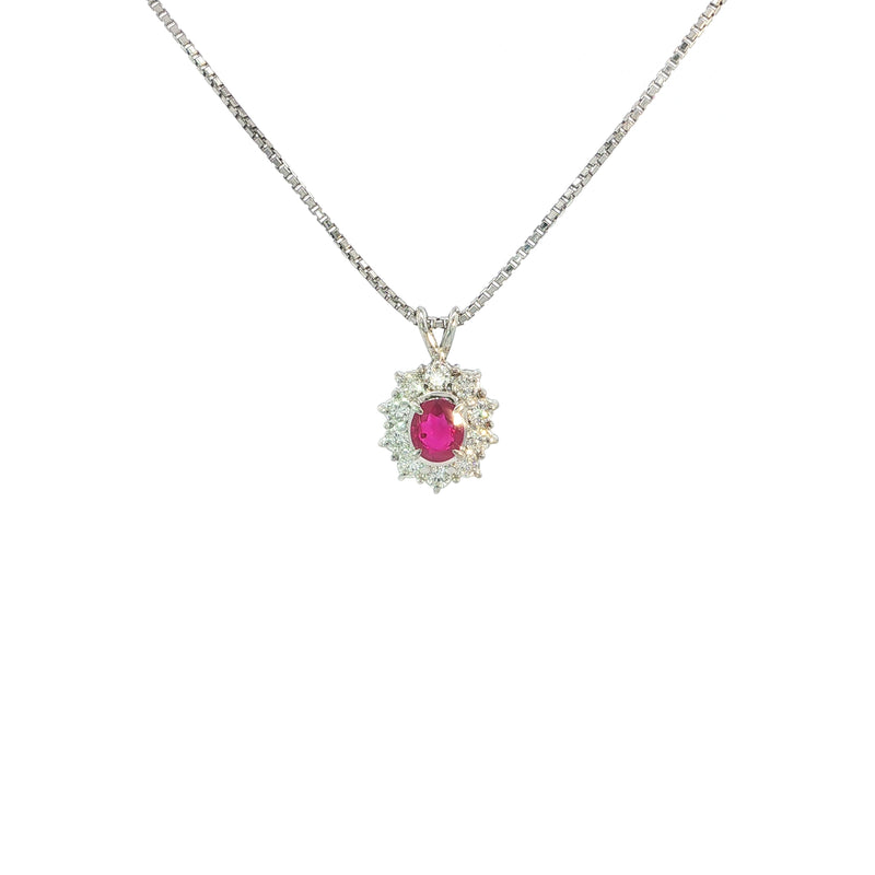 Vintage Oval Ruby And Natural Diamond Pendant Set In Platinum