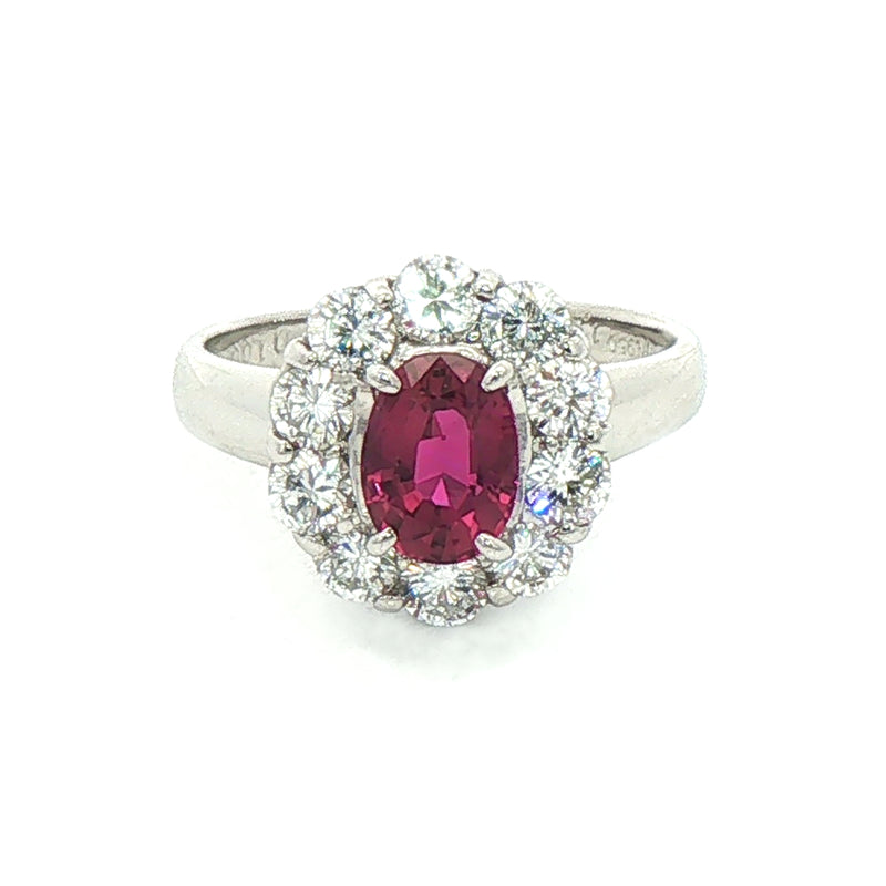 1.20ct Ruby 1ct Diamond Cluster Ring Set In Platinum