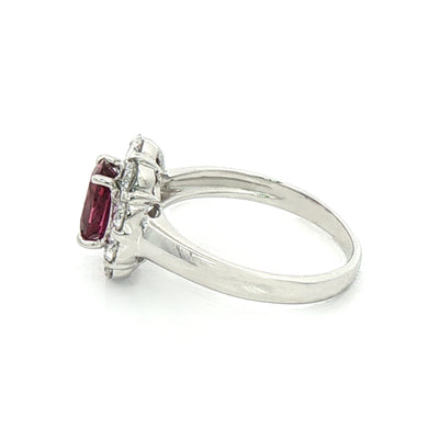 1.20ct Ruby 1ct Diamond Cluster Ring Set In Platinum