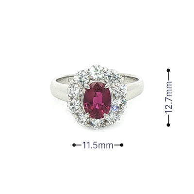 1.20ct Ruby 1ct Diamond Cluster Ring Set In Platinum