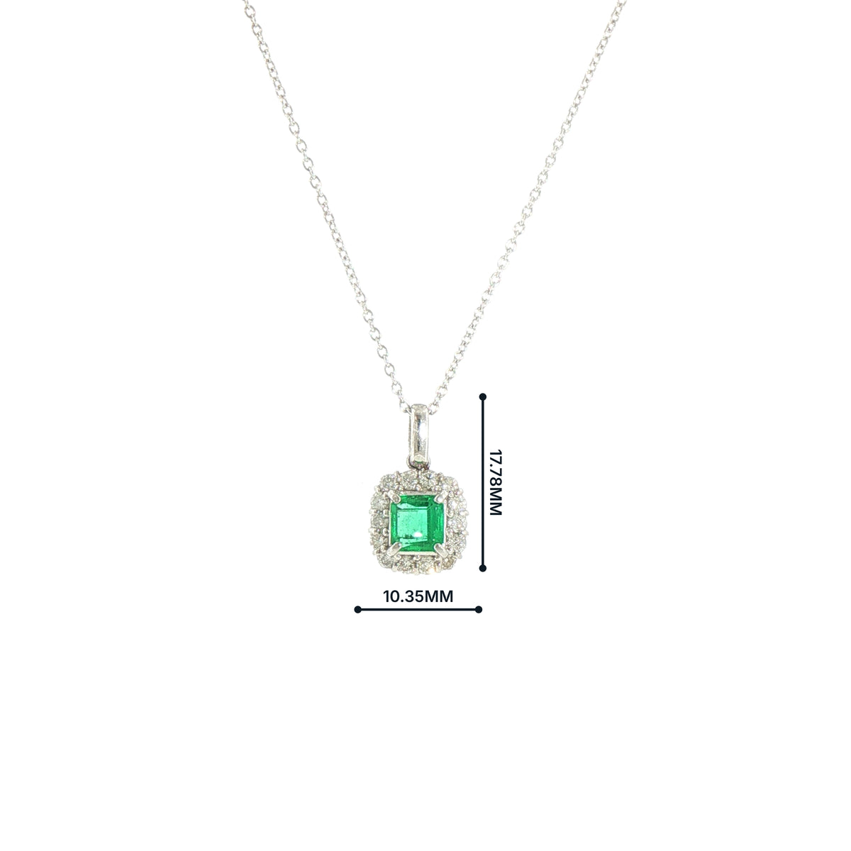 Vintage 0.73ct Emerald and Natural Diamond Halo Pendant in 18ct White Gold