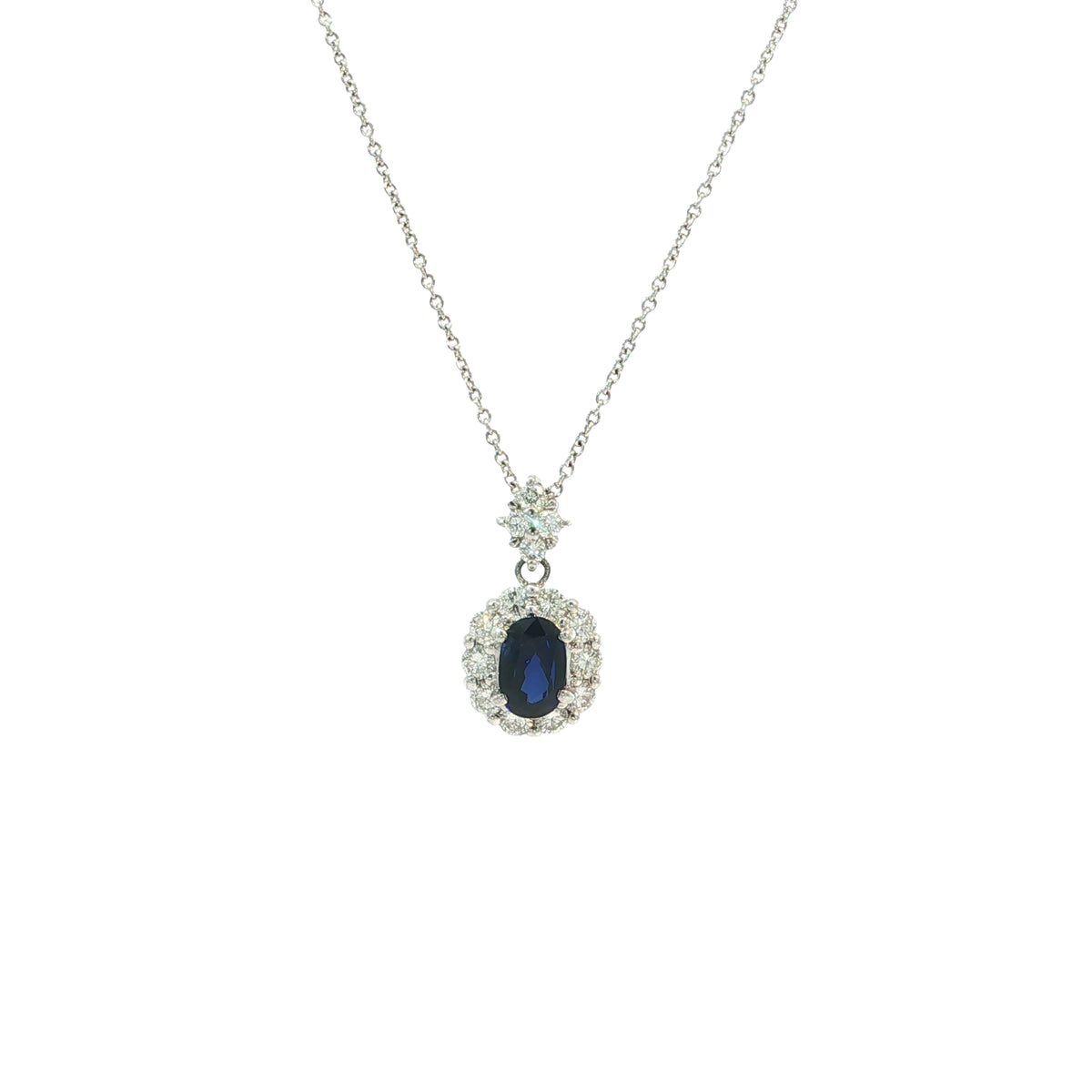 Vintage Oval 1.50ct Sapphire and 0.70ct Natural Diamond Pendant in Platinum