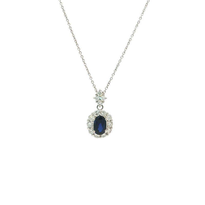 Vintage Oval 1.50ct Sapphire and 0.70ct Natural Diamond Pendant in Platinum