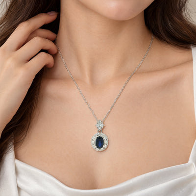 Vintage Oval 1.50ct Sapphire and 0.70ct Natural Diamond Pendant in Platinum