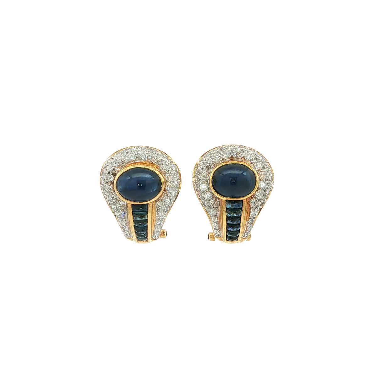 Cabochon Sapphire & Natural Diamond Earrings Set In 18ct Yellow Gold