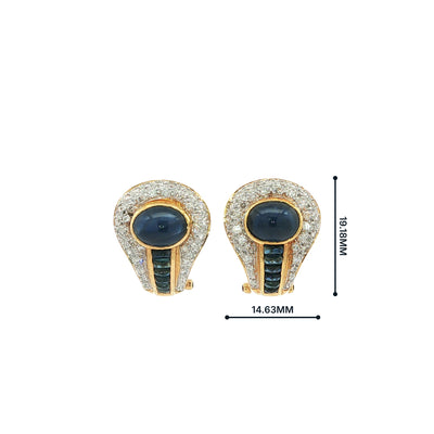 Cabochon Sapphire & Natural Diamond Earrings Set In 18ct Yellow Gold