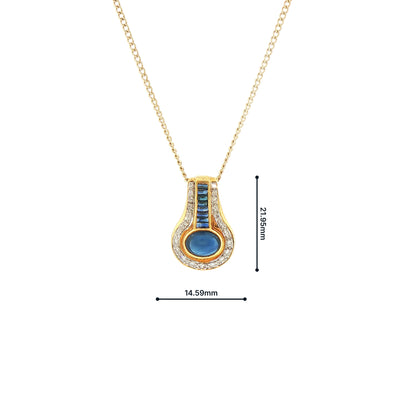 Vintage Cabachon Sapphire and Natural Diamond Drop Pendant and Chain in Yellow Gold